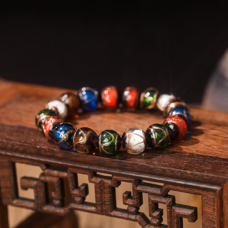 Five Elements Gold Swallowing Beast Family Charm Liuli Glass Bead Luck Bracelet