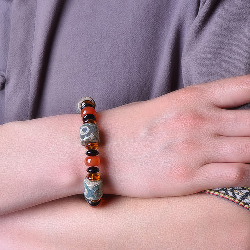 Tibetan Three-eyed Dzi Bead Agate Protection Happiness Bracelet