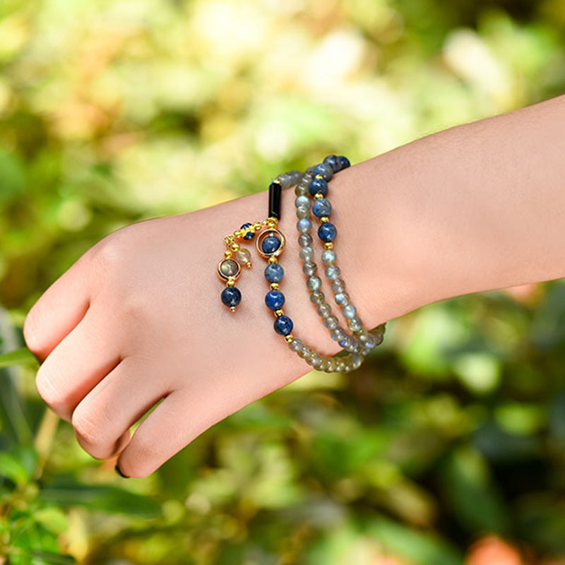 Serenity Beaded Moonstone and Lazurite Multi-Wrap Energy Bracelet