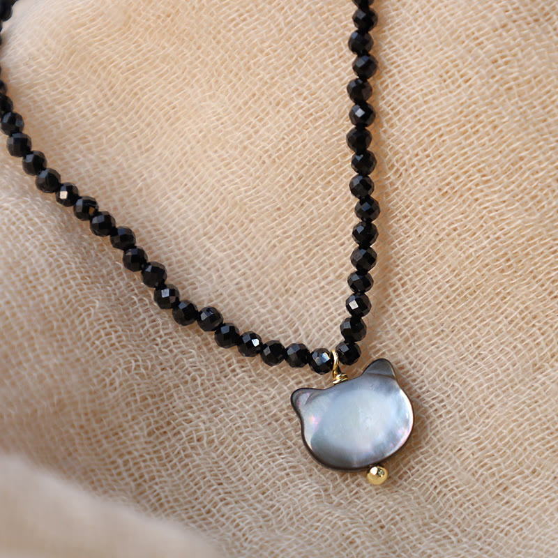Black Spinel Cute Cat Motivate Choker Necklace