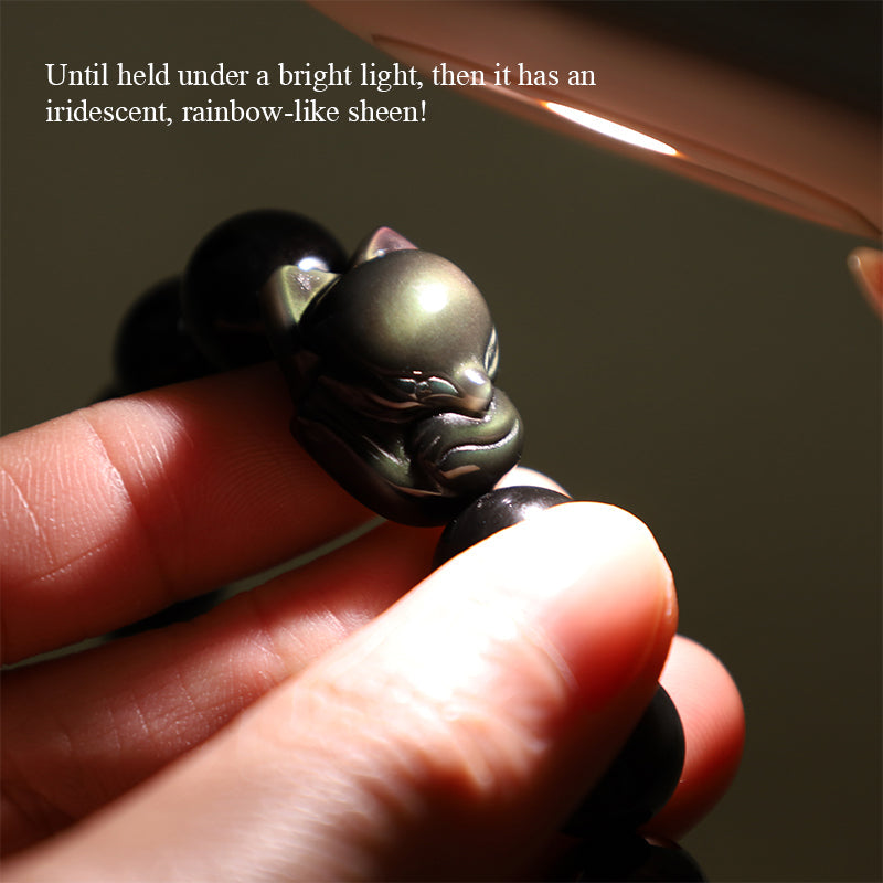 Rainbow Obsidian Fox Healing Positive Bracelet