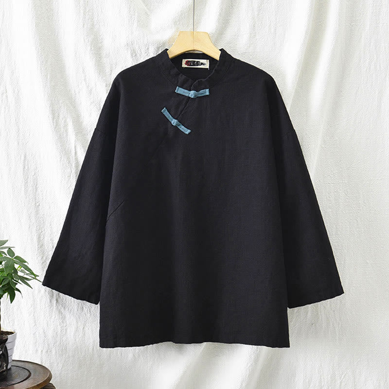 Ramie Linen Loose Blouse Women Long Sleeve Shirt Chinese Hanfu Top