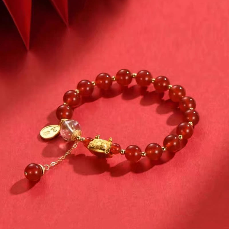 Year of the Dragon Dumpling Natural Red Agate Garnet Hetian Jade Fu Character Luck Success Bracelet