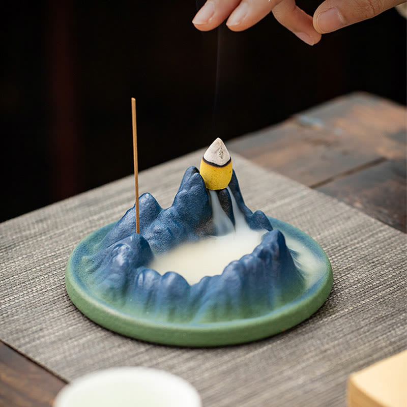 Sculpted Ceramic Backflow Mountain Incense Burner