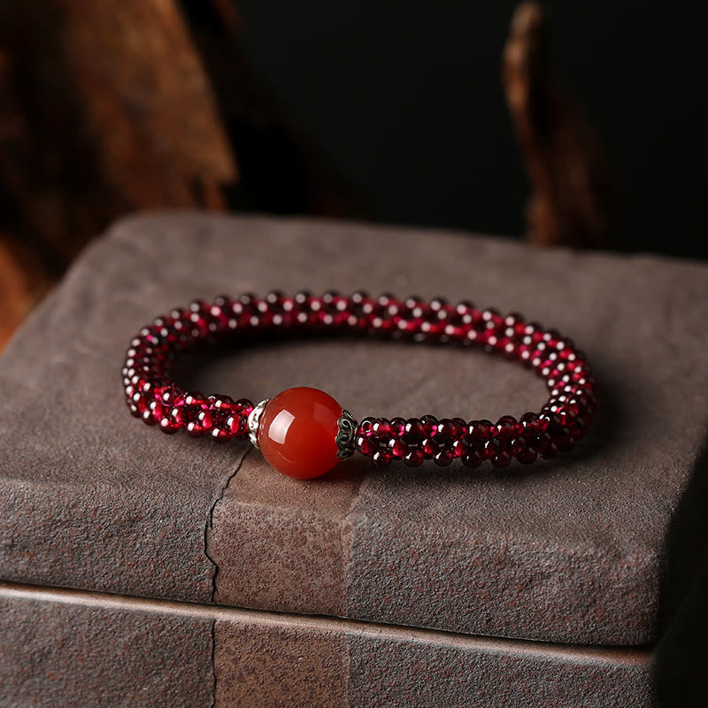 Natural Garnet Pink Crystal Red Agate Amazonite Bead Protection Bracelet