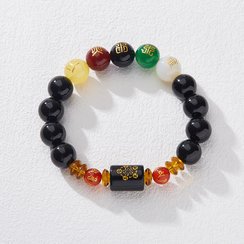 Five Elements Black Onyx Red Agate Wisdom Wealth Bracelet