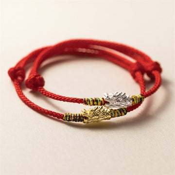 925 Sterling Silver Year of the Dragon Red String Adjustable Bracelet
