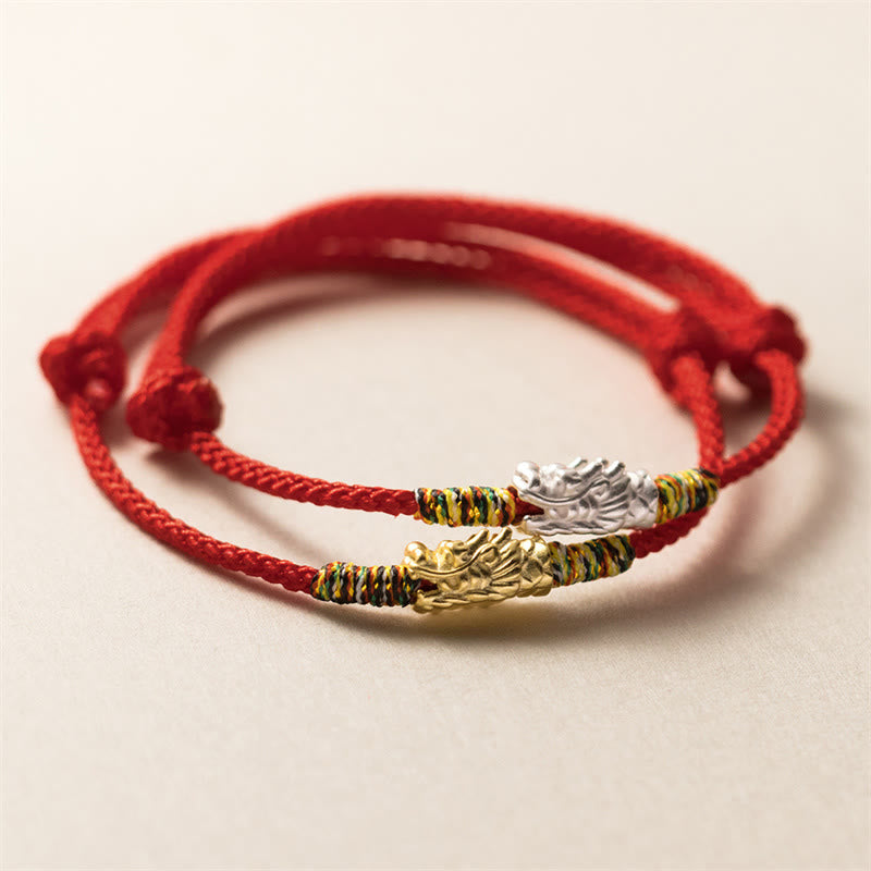 925 Sterling Silver Year of the Dragon Red String Adjustable Bracelet