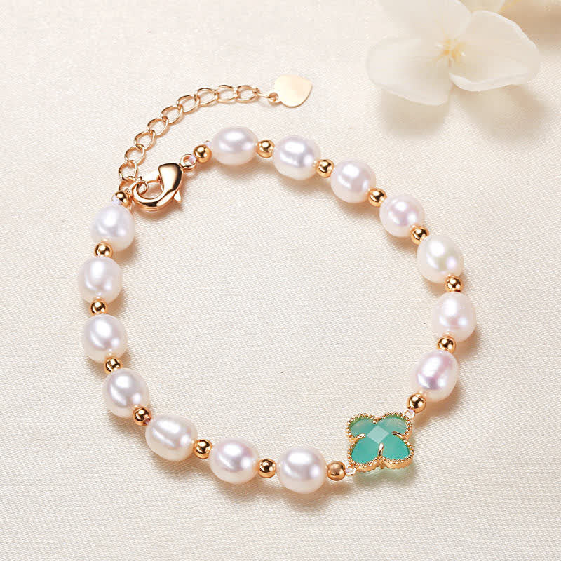 Elegant Pearl Chain Bracelet with Minimalist Four Leaf Clover Charm