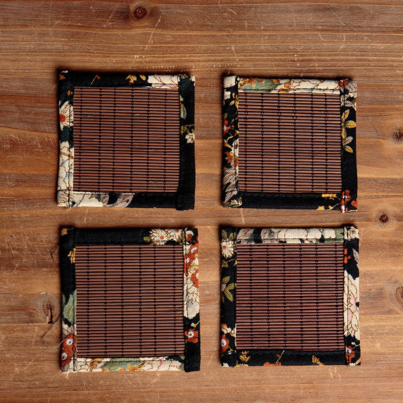 Vintage Peony Flower Blossom Bamboo Cup Mat Pad Tea Cup Coaster Kung Fu Tea Mat