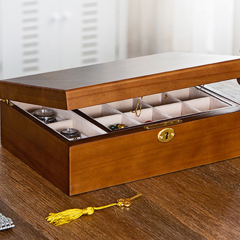 Vintage Wooden Jewelry Box Two-Layer Solid Wood Jewelry Storage Box