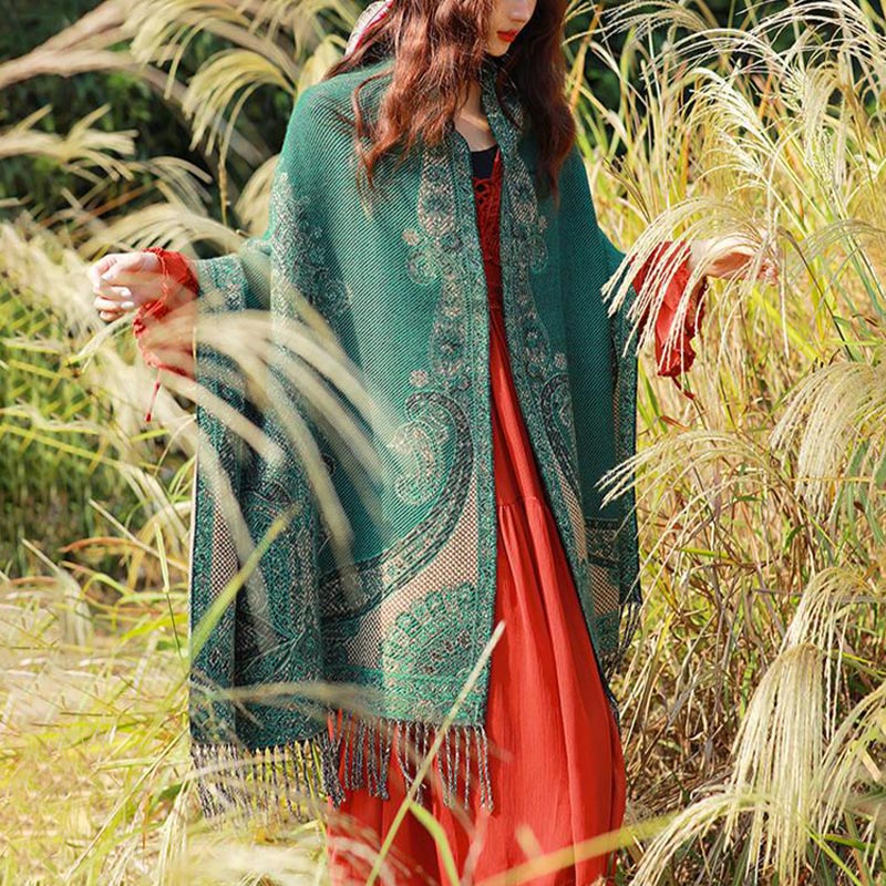 Tibetan Vine Leaves Pattern Design Shawl Cozy Travel Scarf Wrap