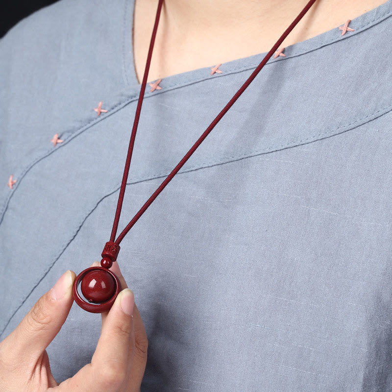 Cinnabar Om Mani Padme Hum PiXiu Blessing Lucky Bead Necklace Pendant