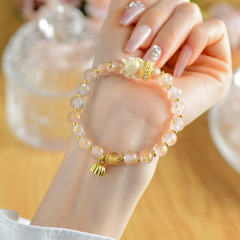 Tibetan Incense Ash Liuli Glass Bead Lucky Nine Tailed Fox Lotus Charm Bracelet