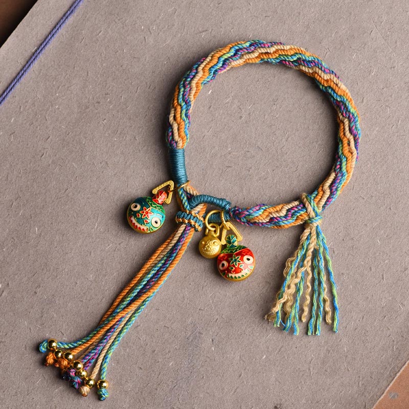 Vibrant Braided Colorful String Pixiu and Endless Knot Symbol Bracelet