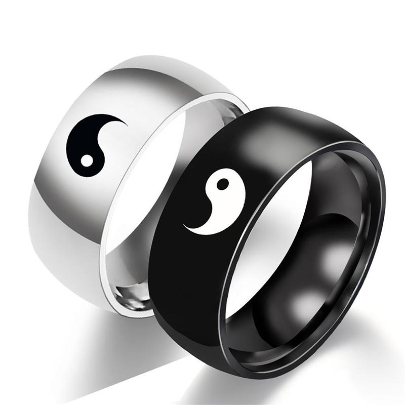 Yin Yang Balance Titanium Steel Couple Ring