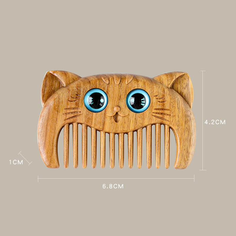Minimalist Cat Pattern Green Sandalwood Portable Pocket Comb