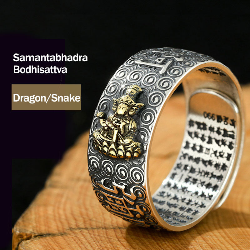 Chinese Zodiac Natal Buddha Wealth Luck Adjustable Ring