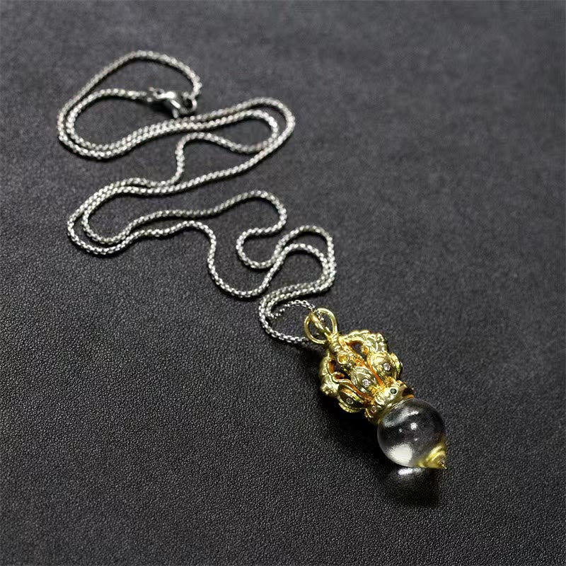 Tibetan Dorje Vajra 4 Prong Lotus Liuli Crystal Strength Necklace Pendant