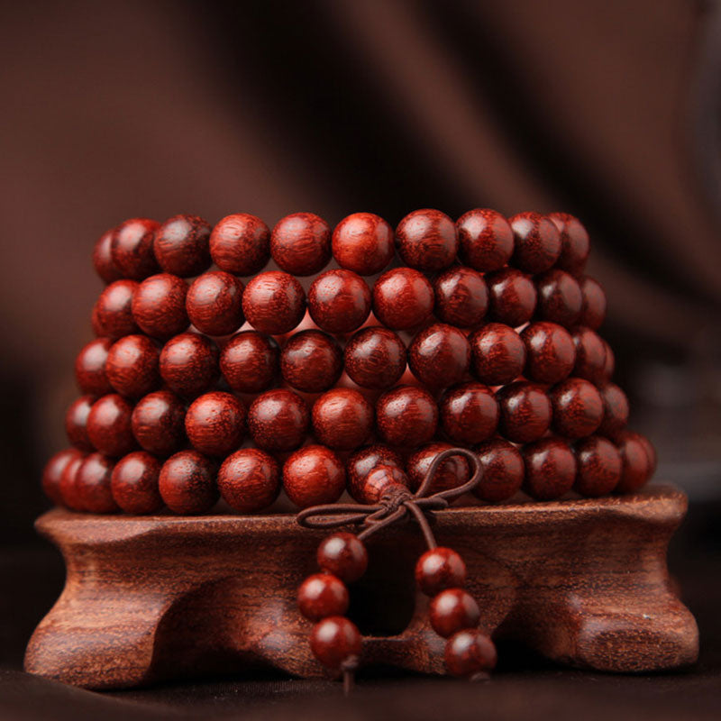 Tibetan Small Leaf Red Sandalwood 108 Beads Mala Meditation Bracelet