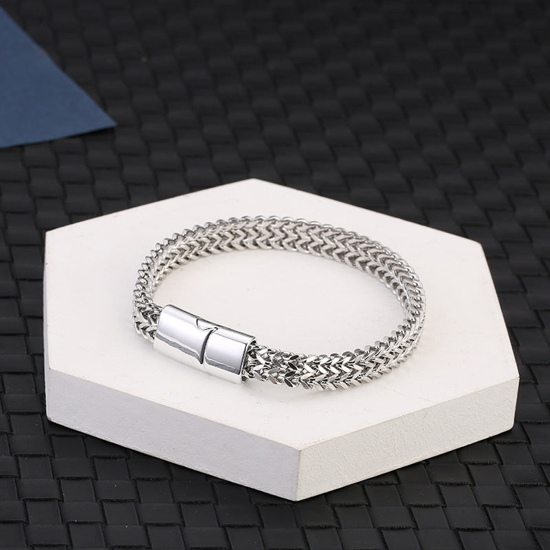 Textured Fish Scale Titanium Steel Magnetic Buckle Balance Chain Bracelet