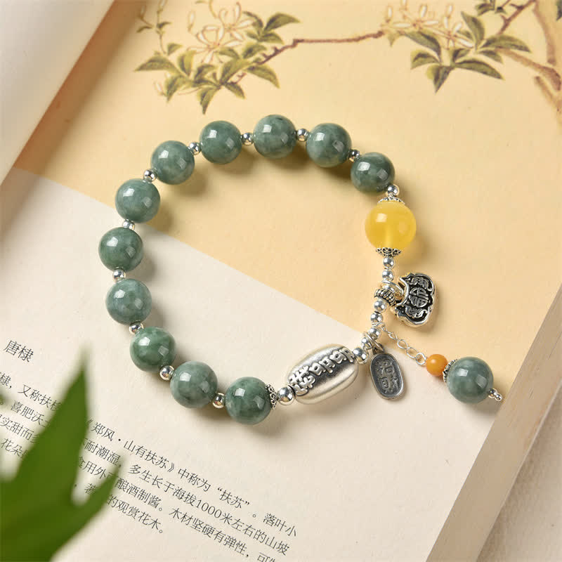 925 Sterling Silver Cyan Jade and Amber Success Bracelet