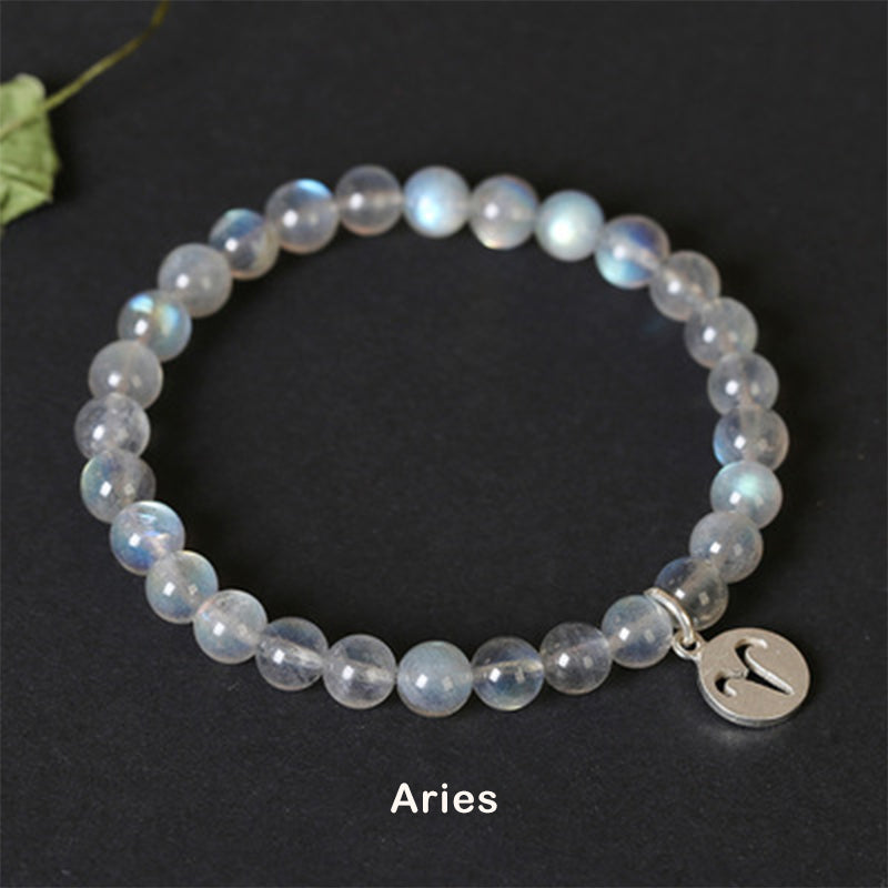 Celestial Moonstone Beaded Bracelet with 12 Zodiac Constellations