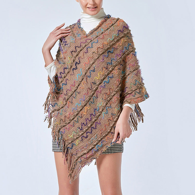 Tibetan Colorful Striped Shawl Tassels Pullover Winter Cozy Travel Scarf Wrap
