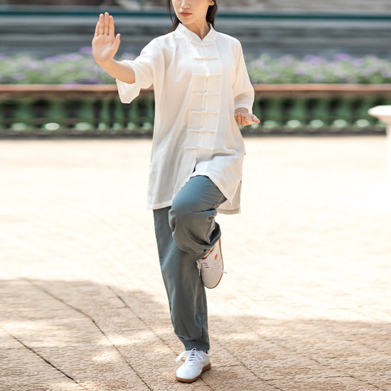 Solid Color Frog-Button Meditation Prayer Spiritual Zen Tai Chi Qigong Practice Unisex Clothing Set