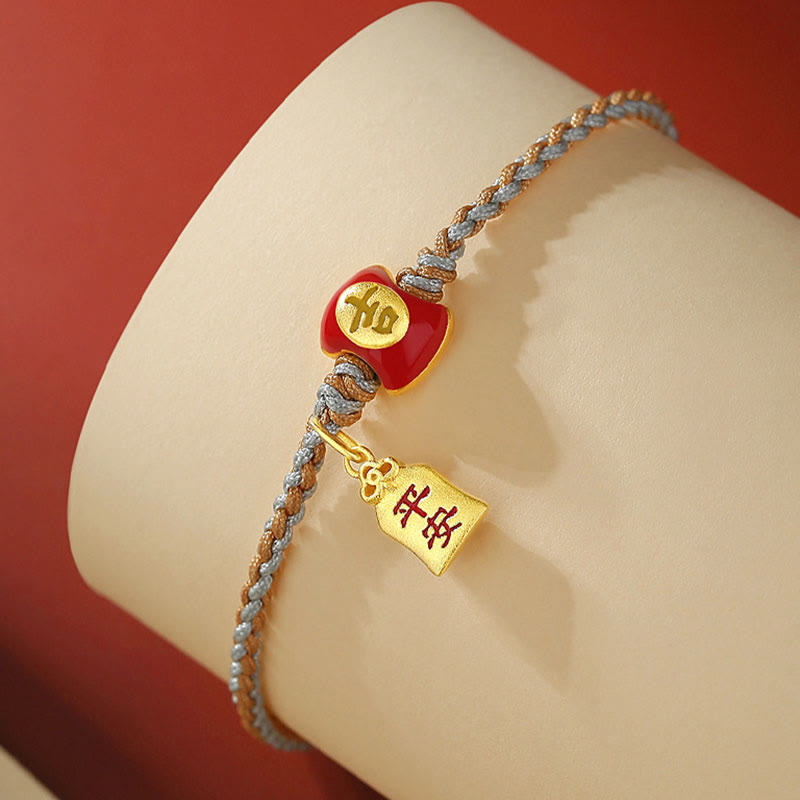 Handmade 925 Sterling Silver Blessing Character Braided Red String Bracelet