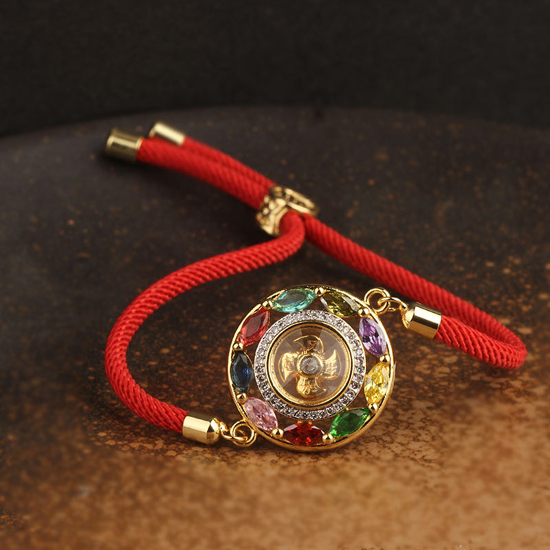 Colorful Zircon Copper Wealth Luck Rotation Bracelet Necklace Pendant