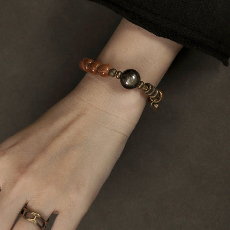 Kuka Seed Tiger Eye Gold Sheen Obsidian Brass Copper Wealth Luck Bracelet