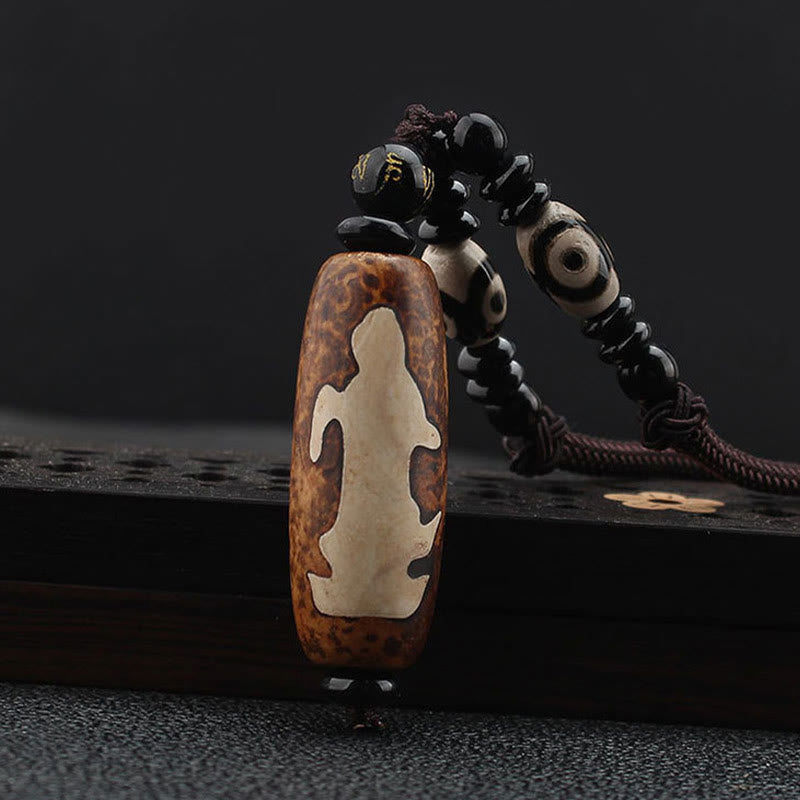 Tibet Om Mani Padme Hum Dzi Bead Avalokitesvara Pattern Wealth Necklace Pendant