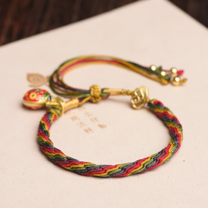 Gold Swallowing Beast Family Luck Reincarnation Knot Colorful String Bracelet