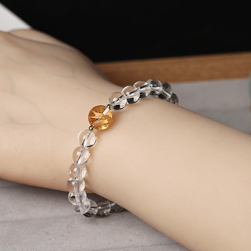 Natural Black Obsidian White Crystal Black Onyx Dragon Strength Bracelet