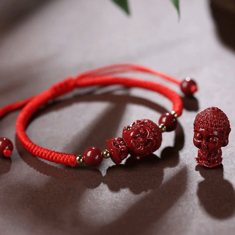 Handcrafted Cinnabar Zodiac Guardian Buddha Red String Adjustable Bracelet