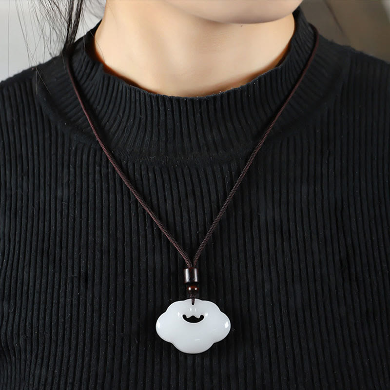 Tianshan Jade Golden Silk Jade Chinese Lock Charm Abundance Necklace Pendant