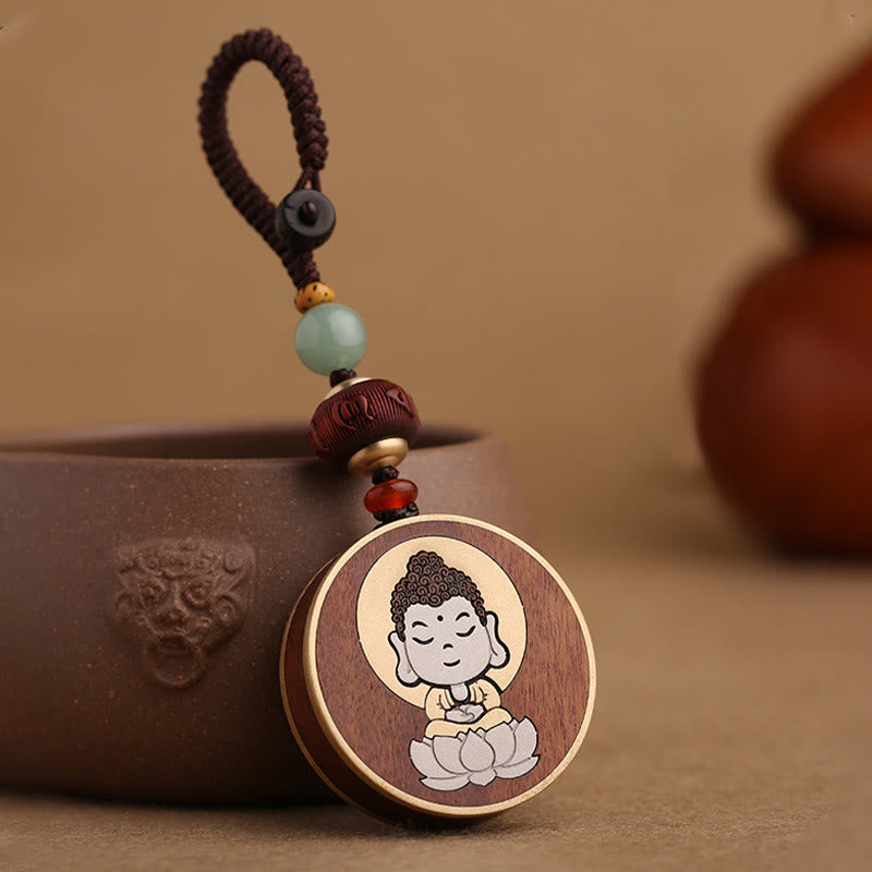 Ebony Wood Rosewood Buddha Avalokitesvara Om Mani Padme Hum Balance Car Key Chain Decoration