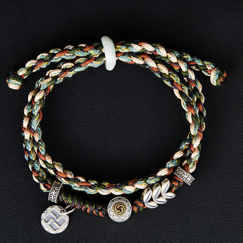 925 Sterling Silver Swastika Wheat Pattern Handmade Luck Bracelet