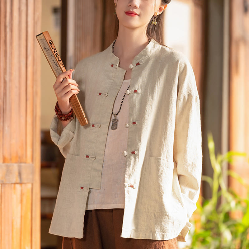 Frog-Button Shirt Zen Meditation Top Clothing Cotton Linen Jacket