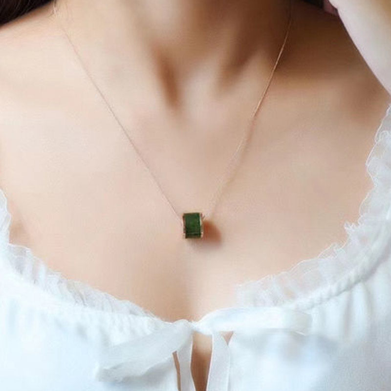 Round Cyan Jade Luck Necklace Pendant