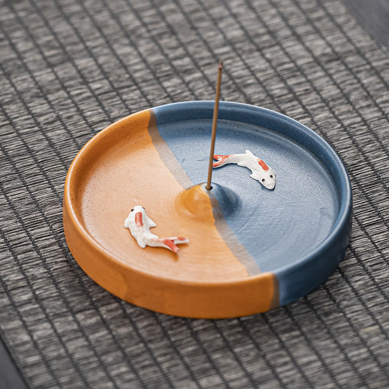 Hand-Painted Koi Fish Ceramic Stick Incense Burner