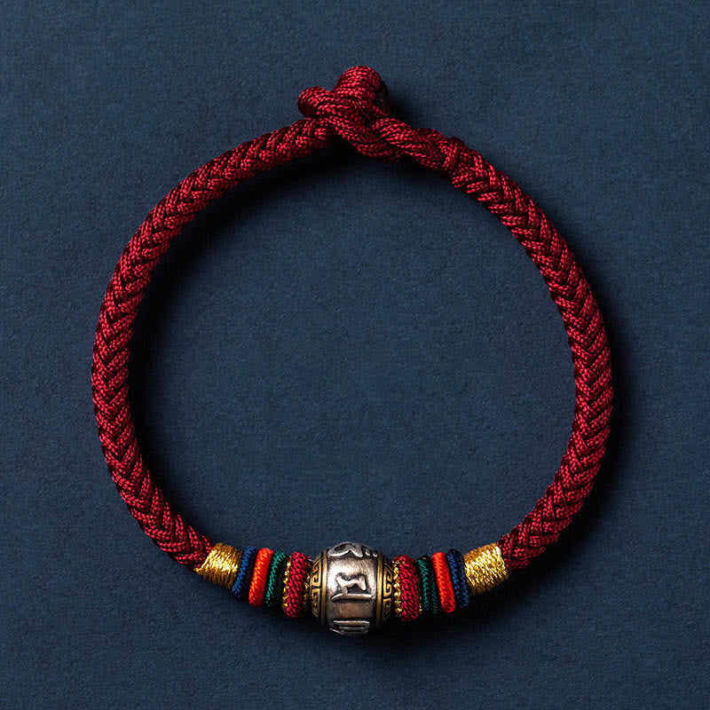 925 Sterling Silver Tibet Handmade Om Mani Padme Hum Luck Protection King Kong Knot Braided Bracelet