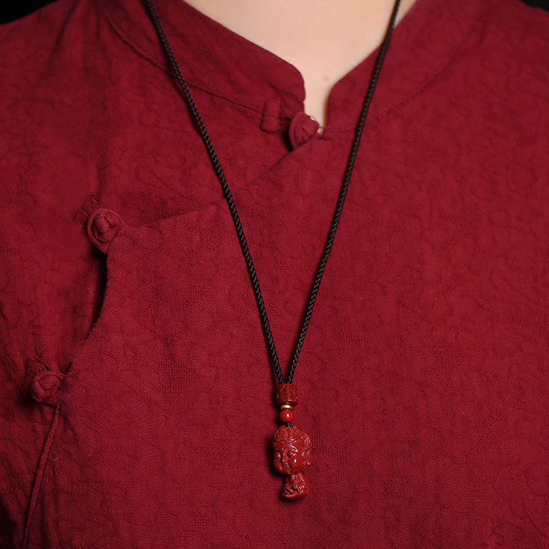 Chinese Zodiac Natal Buddha Natural Cinnabar Amulet Keep Away Evil Spirits Necklace Pendant