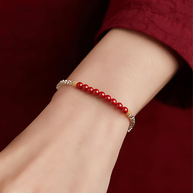 925 Sterling Silver Cinnabar Fu Character Blessing Bracelet