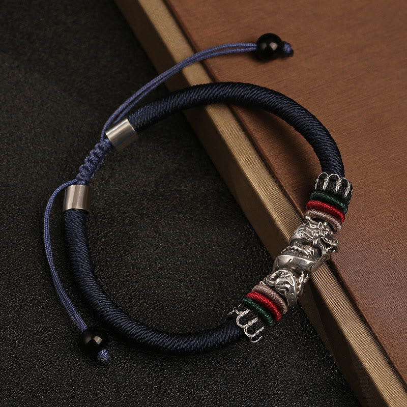 Handmade 925 Sterling Silver Year Of The Dragon Auspicious Dragon Luck Rope Bracelet