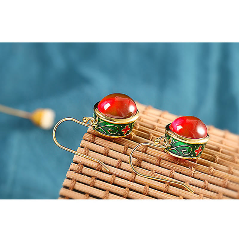Round Red Corundum Confidence Hook Drop Dangle Earrings