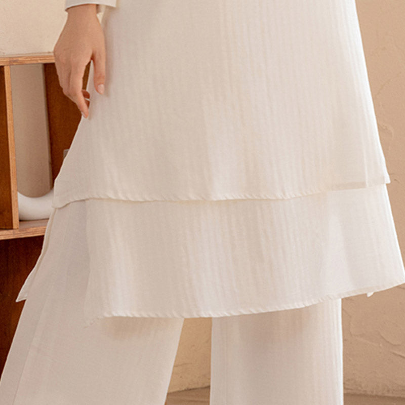 2Pcs Simple Design Tai Chi Meditation Yoga Clothing Top Pants Women's Set