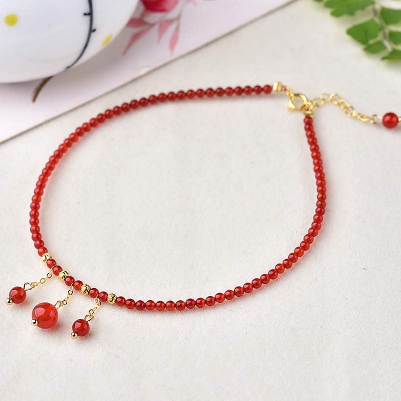 Natural Red Agate Stone Grounding Anklet for Logical Clarity