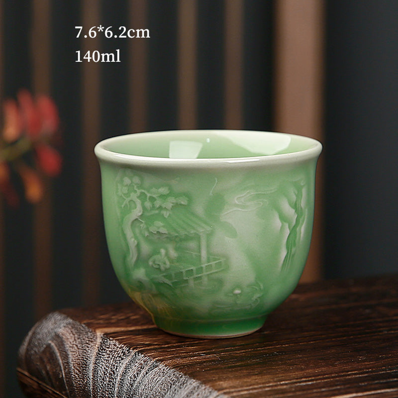 Trees Pavilion Mountains Rivers Pine Ceramic Teacup Kung Fu Tea Cup